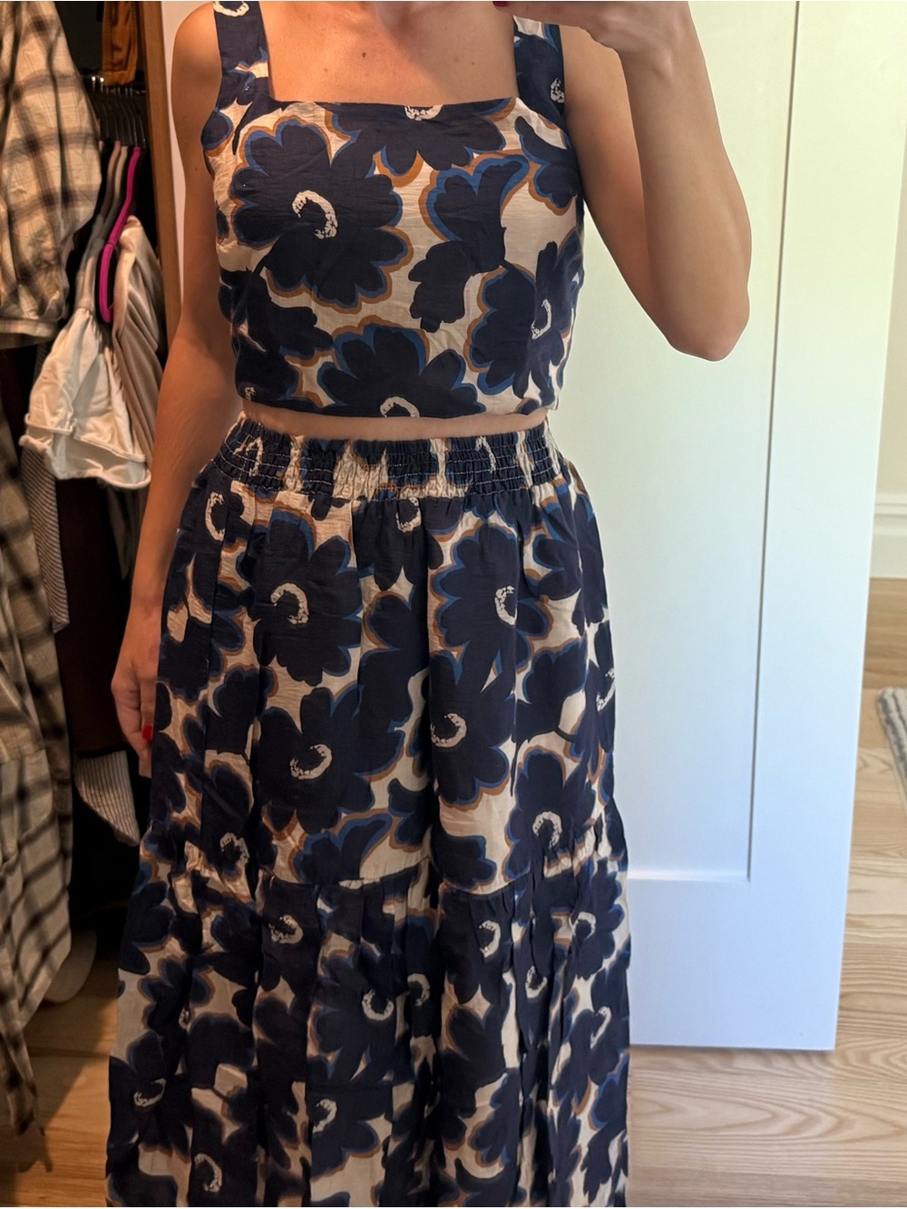 Sage Cream, Navy & Blue Floral Two-Piece Set
